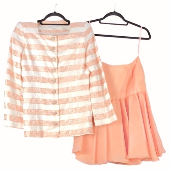 Vintage Peach 2-Piece SET sz XS/S Formal prom wedding VictorCosta VTG rhinestone - Picture 1 of 12